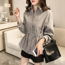 Spring and autumn long-sleeved shirt womens fat mm large size womens loose thin long-term bottoming foreign-style Korean jacket tide