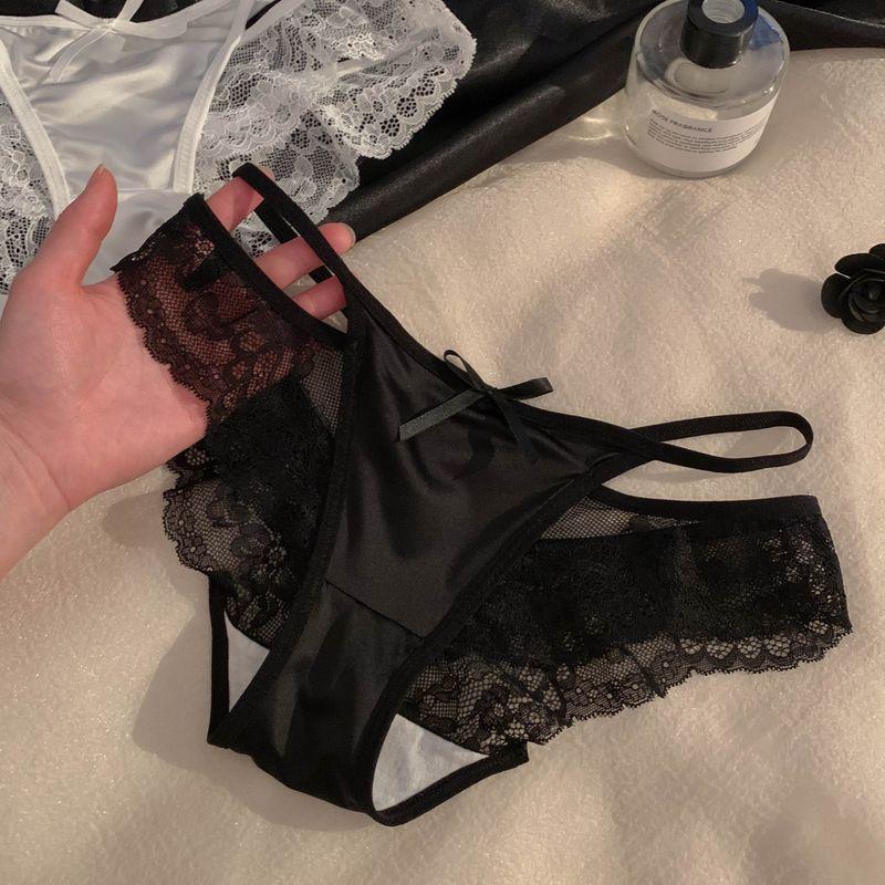 Women's French-Style Pure Desire Hollow-Out Low-Waist Thong with Thin Straps and High Slit, Sexy Lace Panties for Women, 2026 New Ice Silk Model