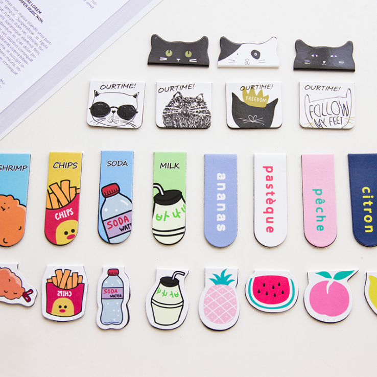 Korean stationery small frescoed student with cute cartoon magnetic magnet Bookmark creative mini clip bookbinder caper