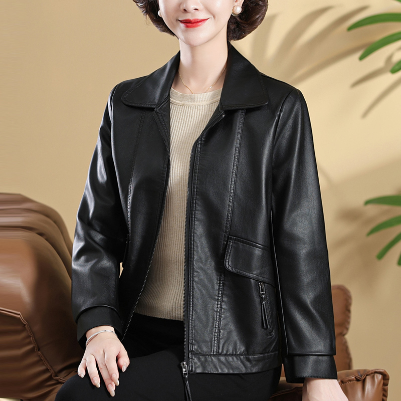 Leather Jacket for Women, Stylish 2026 Spring and Autumn New Style, Mother's Wear Leather Jacket, Casual Loose Fit, Middle-Aged Women's Pu Leather Coat