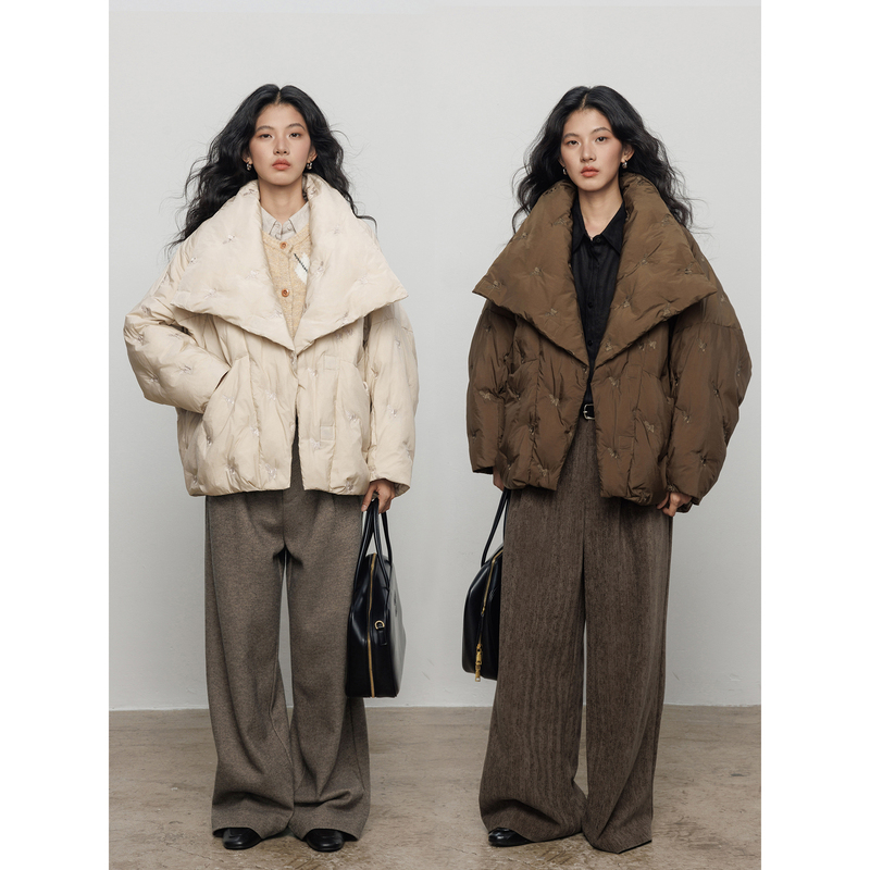 Havegan/Winter Old Money Style Embroidered down Jacket for Women, Warm Short Coat with White Duck down