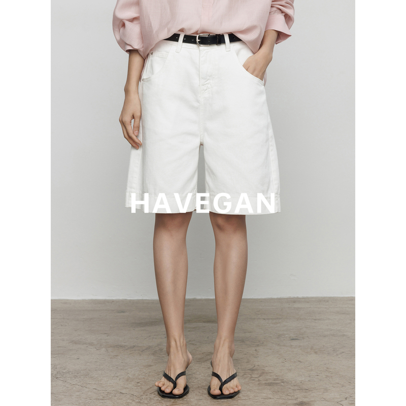 Havegan/Summer White Casual Shorts for Women, Old Money Style, Workwear Five-Point Pants, Vacation Style Pants