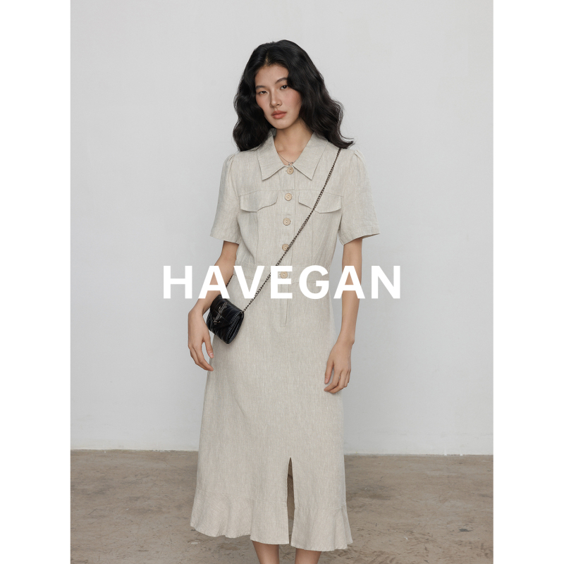 Havegan/100 Linen Old Money Summer Shirt Dress for Women, Lazy Style, Slimming Fishtail Casual Long Dress Havegan/100 Linen Old Money Summer Shirt Dress for Women, Lazy Style, Slimming Fishtail Casual Long Dress