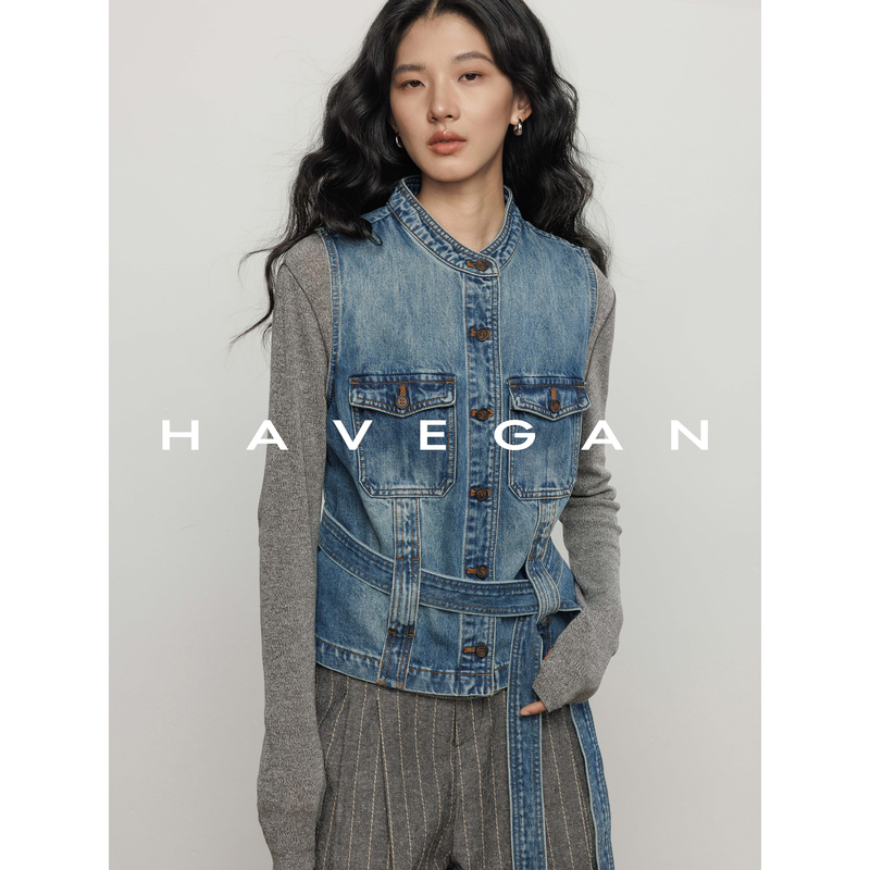 Havegan/Autumn Stand-Up Collar Sleeveless Washed Denim Vest Jacket for Women, Old Money Style Retro Biker Top Havegan/Autumn Stand-Up Collar Sleeveless Washed Denim Vest Jacket for Women, Old Money Style Retro Biker Top