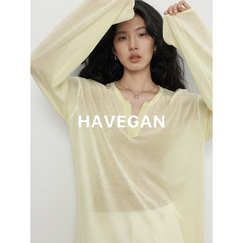 Havegan/Summer Relaxed Style Linen and Lyocell Knitwear Women's T-Shirt Sun Protection Cover-Up Top Havegan/Summer Relaxed Style Linen and Lyocell Knitwear Women's T-Shirt Sun Protection Cover-Up Top