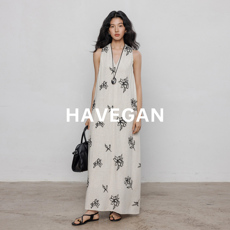 Havegan/Fashionable Floral Lazy-Style Vest Dress for Women, Summer 2026 New Casual Long Dress