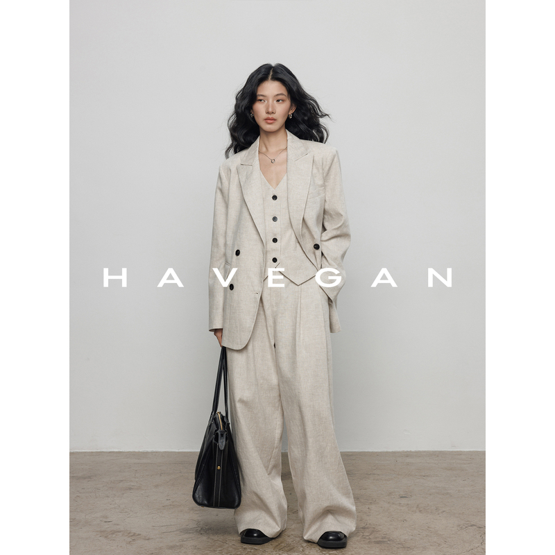 Havegan/Autumn Design-Inspired Blazer for Women, Old Money Style, 100% Linen, High-End Workwear Jacket