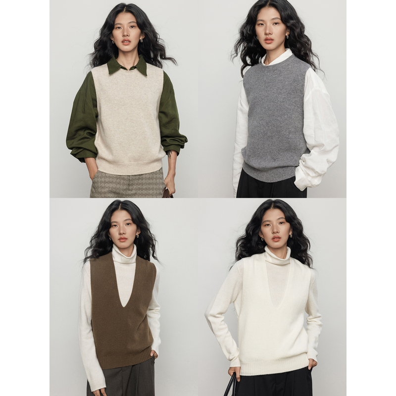 Havegan/Winter Relaxed Wool Sleeveless Knitted Vest for Women, Layered Vest, Casual Soft Top