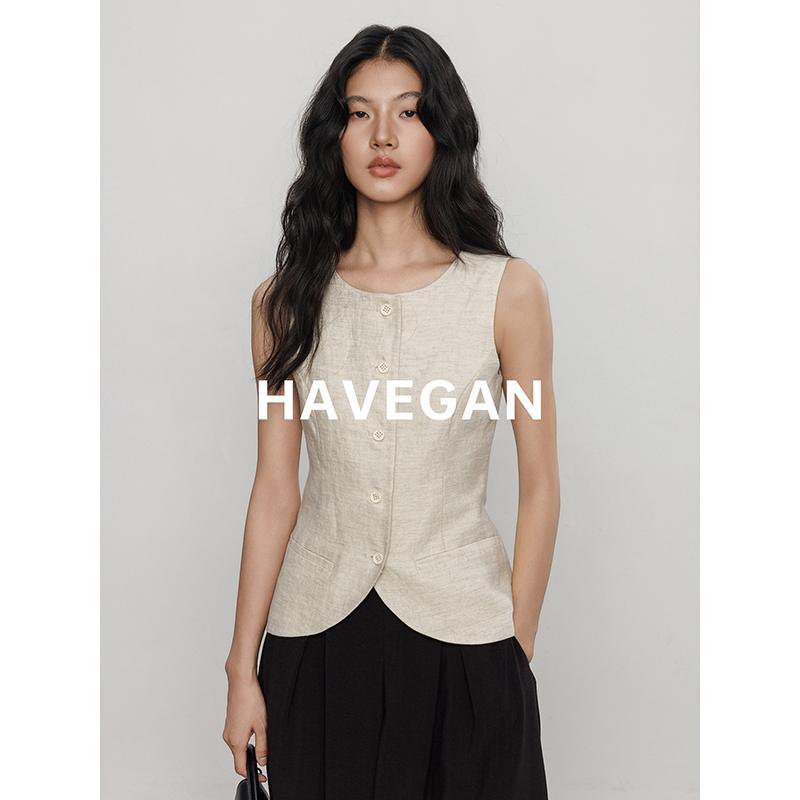 Havegan/Summer Design 100% Linen Vest for Women Slim Fit Elegant Commuter Simple Top