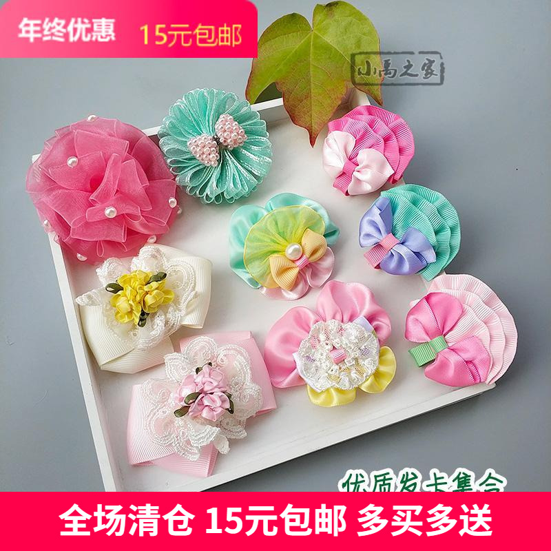 Girls ' hair accessories Duckbill clip Children's Korean Princess bow Pink fabric flower headdress edge clip Girl hair clip