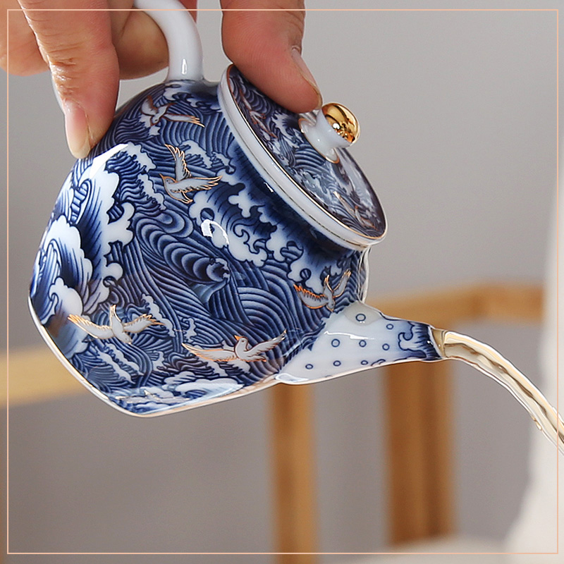 Imitation enamel see colour on flower ceramic teapot kung fu tea set the see colour blue and white porcelain enamel teapot single pot by hand