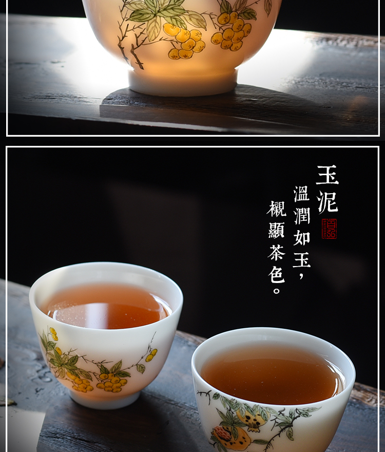 Màu mới 茗 cup teacup Jingdezhen bộ gốm sứ ngọc bích bùn lựu vẽ tay 枇杷 桃 đào chủ cốc đơn - Trà sứ bình ủ trà giữ nhiệt