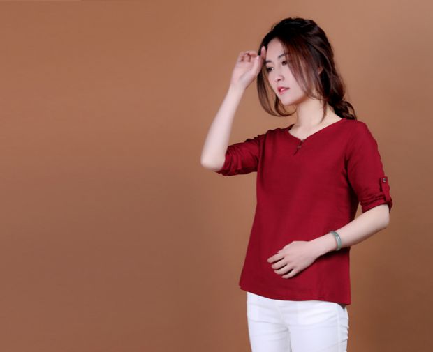 Mùa hè mới kích thước lớn của phụ nữ gió quốc gia mẹ tải cotton và vải lanh Áo thun nữ ngắn tay áo sơ mi mùa hè lỏng lẻo áo phông nữ có cổ
