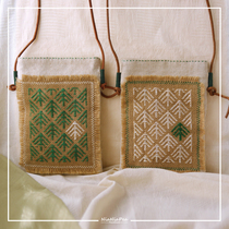 Wool felt poke linen linen small towel embroidery material bag forest green handmade DIY coin wallet novice gift gift