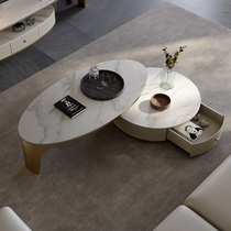 Rock board coffee table round stainless steel household child mother tea table size combination Italian light luxury designer coffee table H880