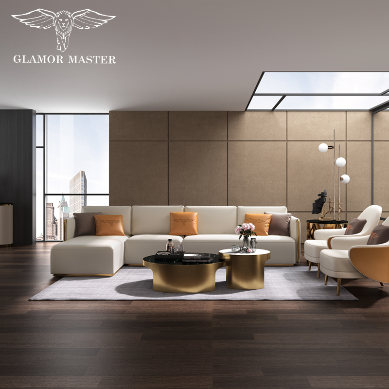 Glamour maestro postmodern sofa L type corner leather art large terrace number of light lavish style wind living room furniture H727