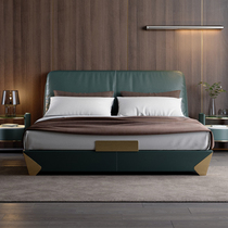 Italian minimalist bed net red bedroom double soft bag side bed high end atmosphere Hong Kong light luxury leather bed leather bed