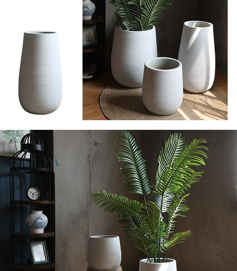 Green plant Nordic flowerpot vase I and contracted white ceramic hydroponic pottery basin of large diameter indoor plant decoration