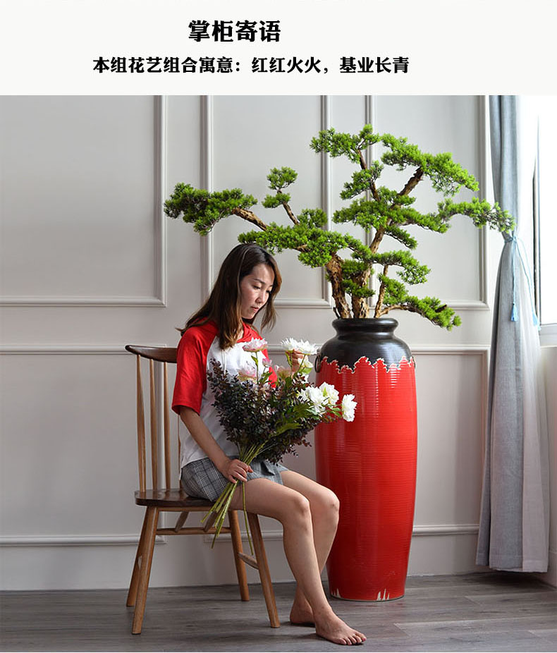 Pine branches floral combination floor ceramic vase suit Chinese grand hotel club flower arranging furnishing articles in the living room