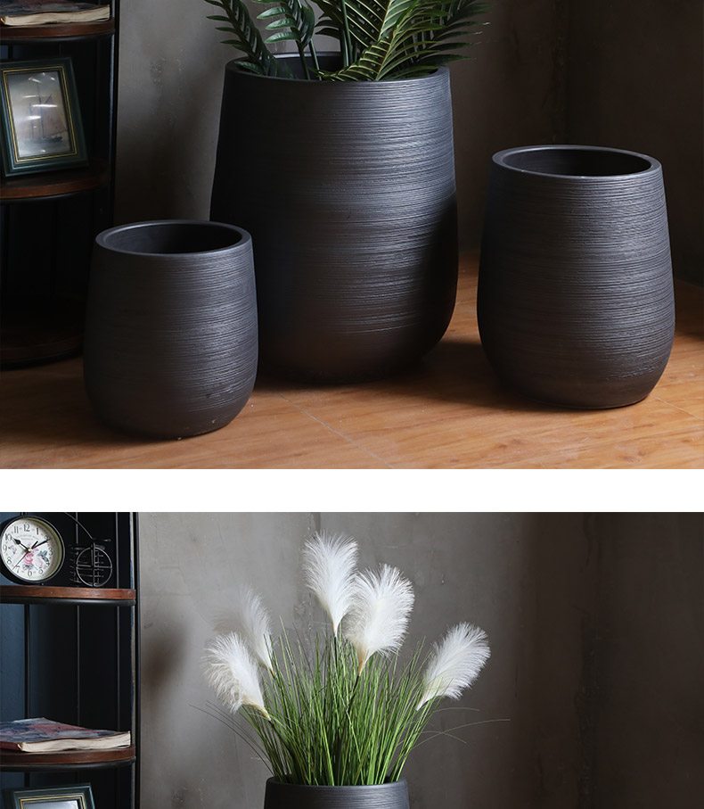 Nordic contracted and I ceramic vase, flowerpot hydroponic black pottery flower arranging plant sitting room adornment