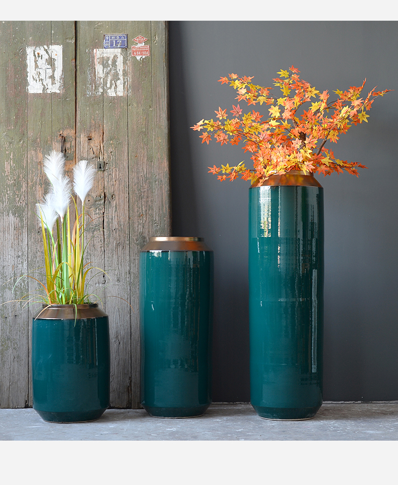 Jingdezhen ceramic vase landing sitting room dry flower arranging furnishing articles blackish green, Nordic I and contracted large flower pot suits for