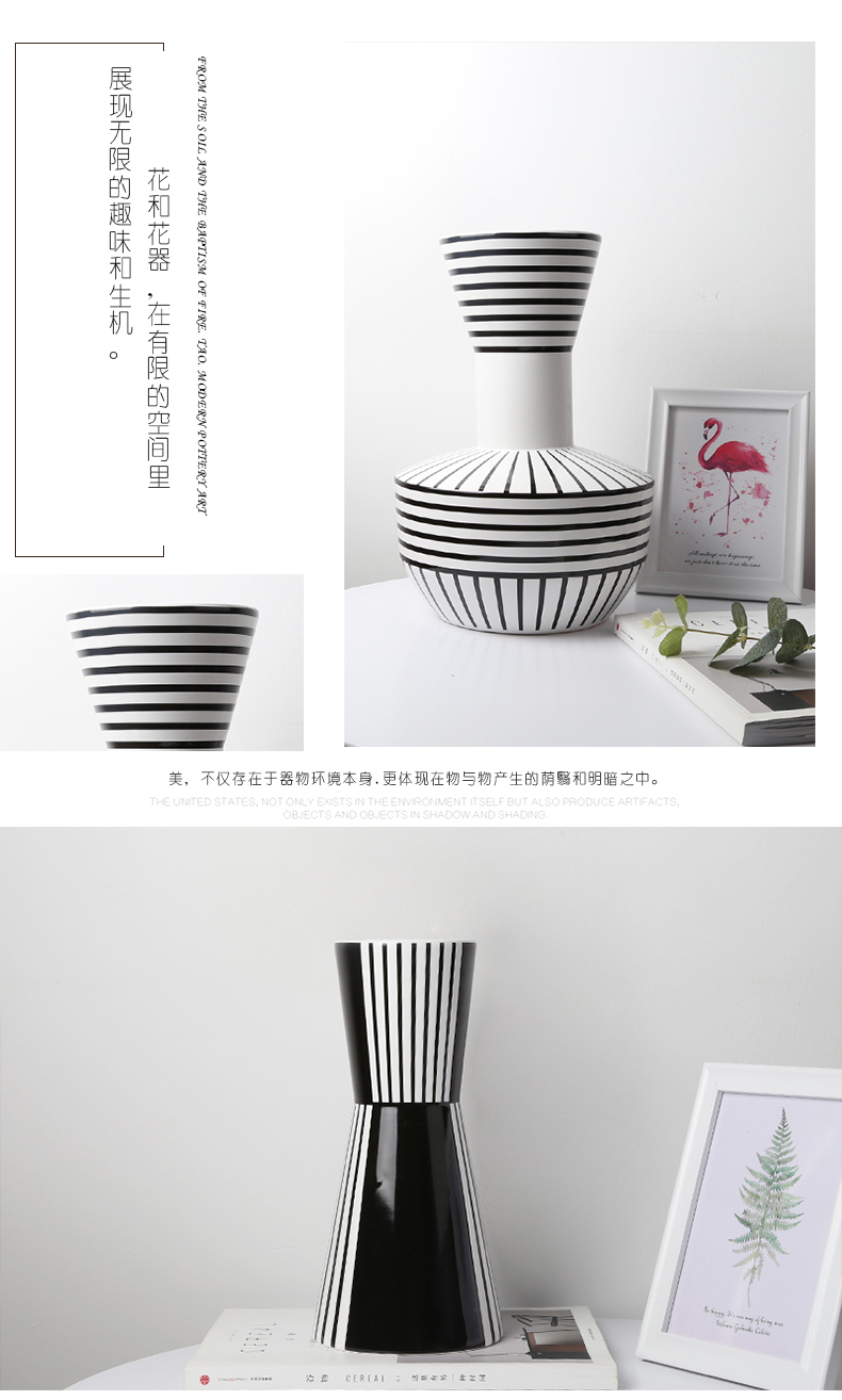 Nordic ceramic vase mesa place dry flower arranging flowers sitting room decoration in hotel American I and contracted creative, black and white