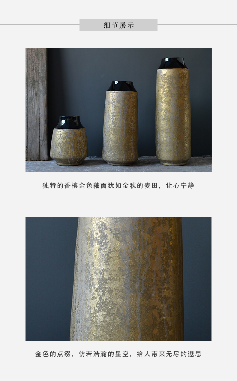 Jingdezhen ceramic vases, flower arrangement sitting room place the dried flower pot contracted landing golden retro decoration decoration