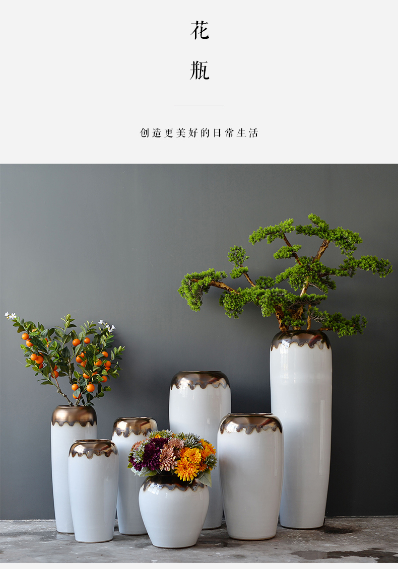 Jingdezhen ceramic vase landed a large sitting room light dry flower arranging furnishing articles of luxury white Nordic modern simple decoration