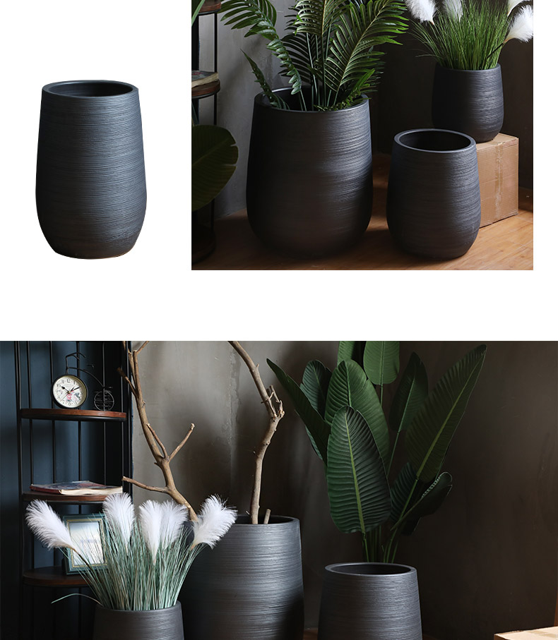 Nordic contracted and I ceramic vase, flowerpot hydroponic black pottery flower arranging plant sitting room adornment