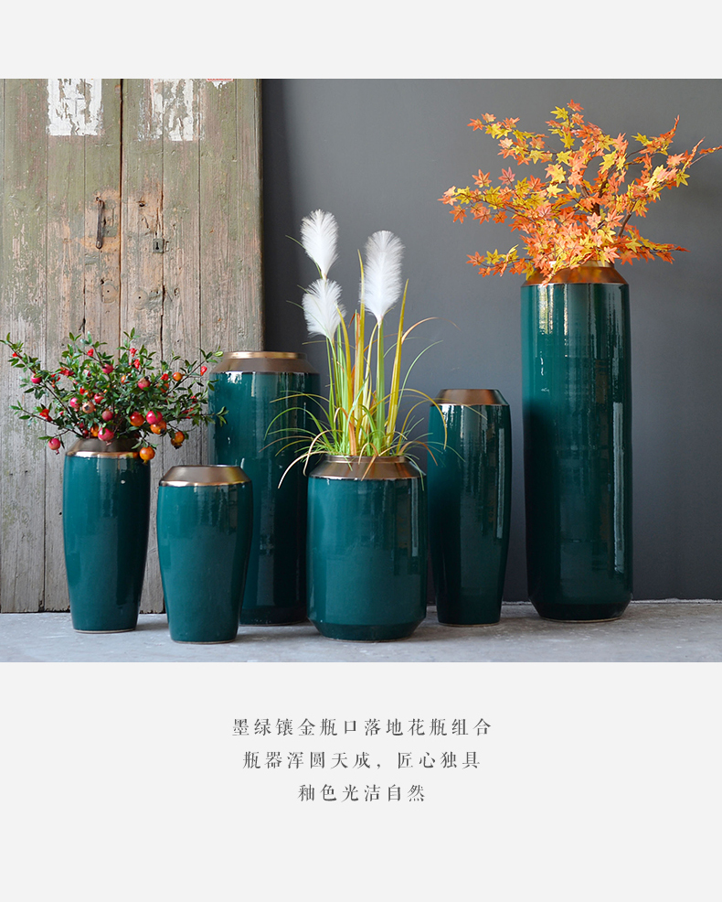 Jingdezhen ceramic vase landing sitting room dry flower arranging furnishing articles blackish green, Nordic I and contracted large flower pot suits for