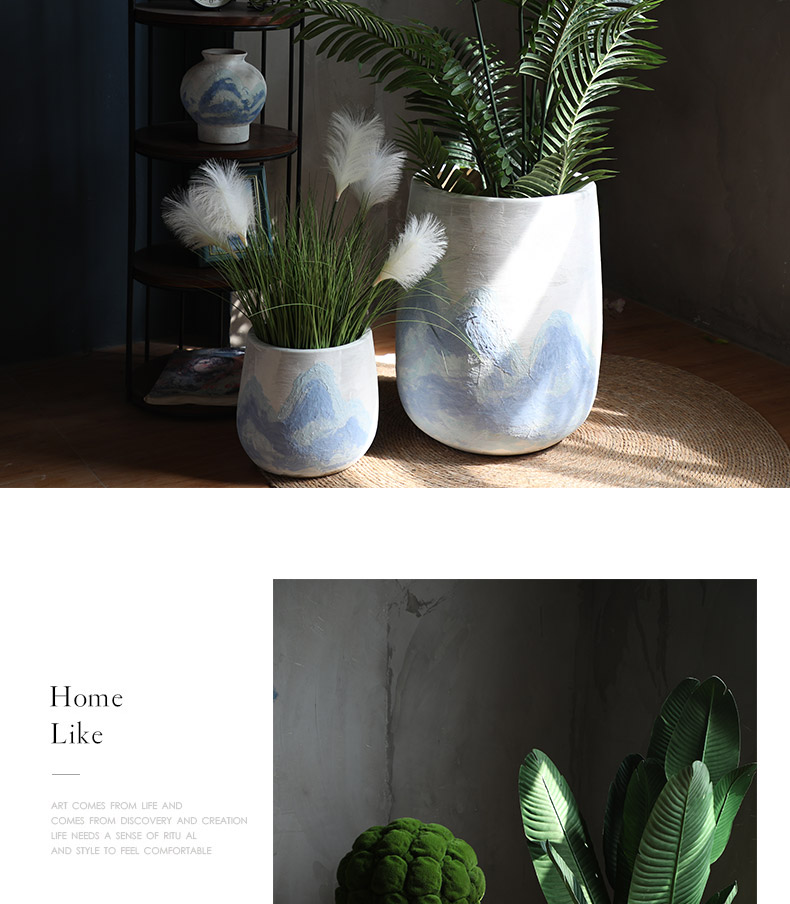 Jingdezhen ceramic Nordic green plant of large diameter flowerpot land contracted flowers villa hotel decoration flower arranging furnishing articles