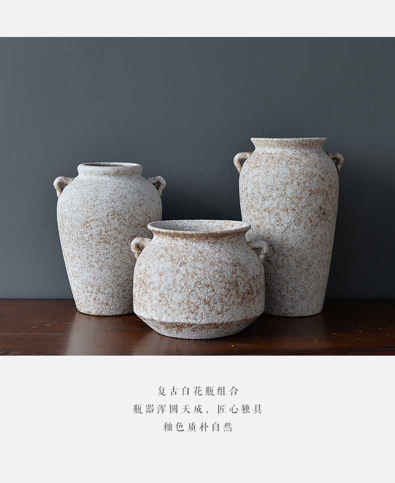 Mesa of jingdezhen ceramic vase flower arrangement sitting room place dry flower simulation flower Nordic retro coarse pottery decoration decoration