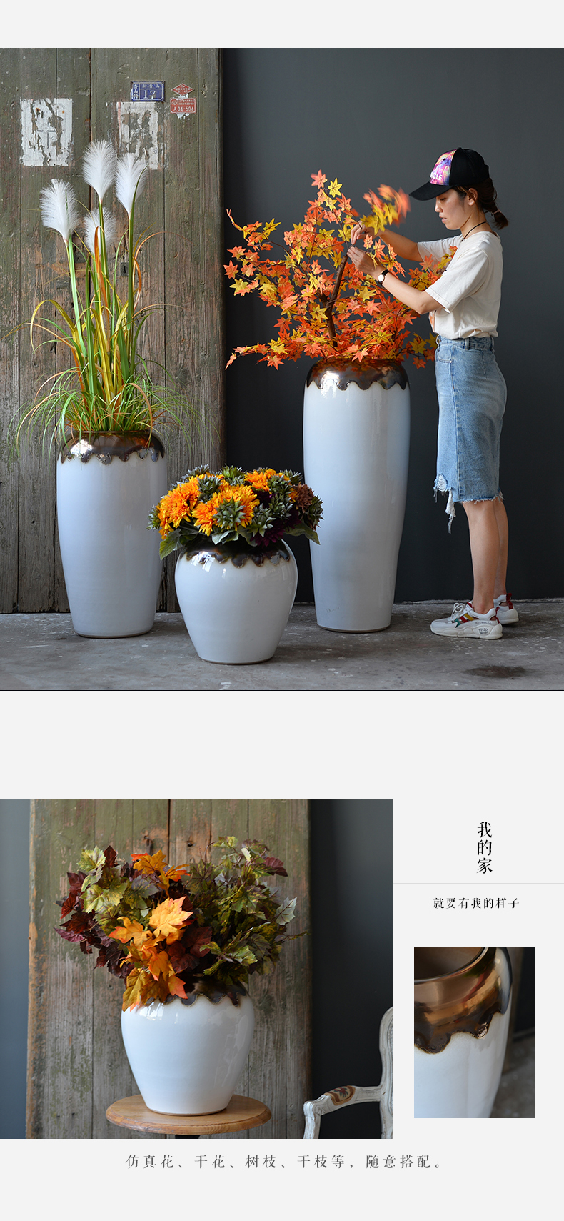 Jingdezhen ceramic vase landed a large sitting room light dry flower arranging furnishing articles of luxury white Nordic modern simple decoration