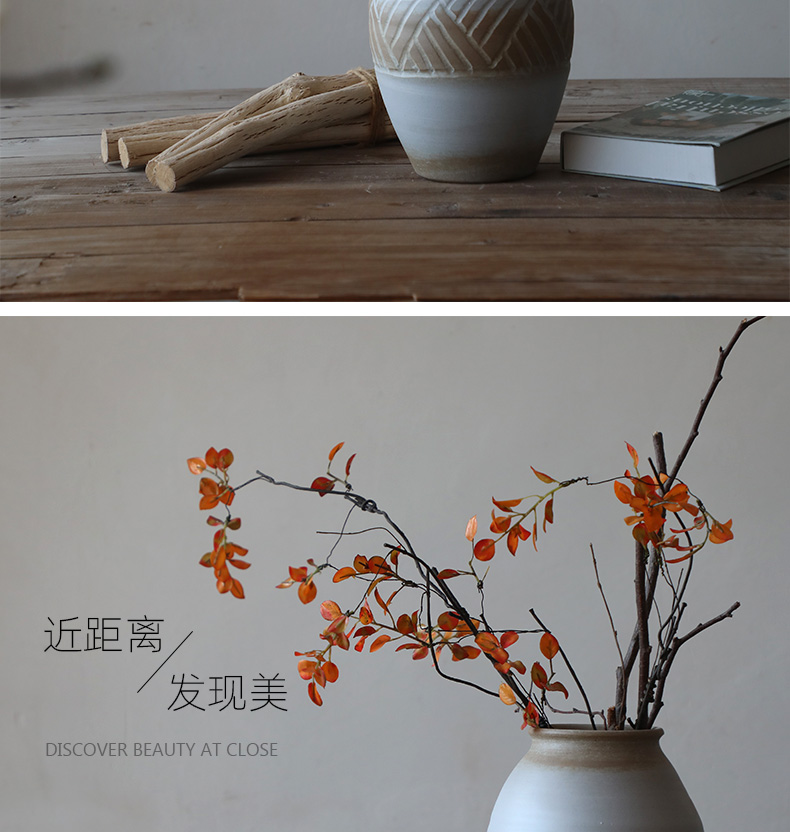 Manual clay soil coarse pottery art pottery vase retro flower arranging flower implement wabi-sabi dried flowers sitting room Japanese zen music teahouse