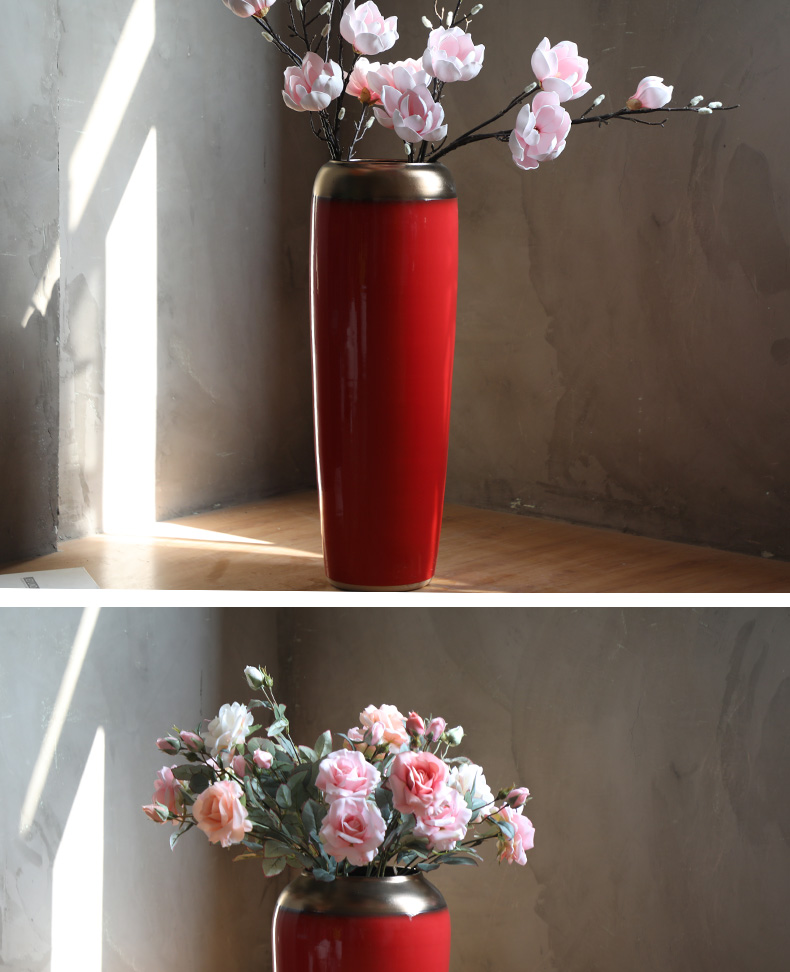 Ceramic floor big vase China red new Chinese style is I sitting room flower arranging furnishing articles contracted large red wedding celebrations