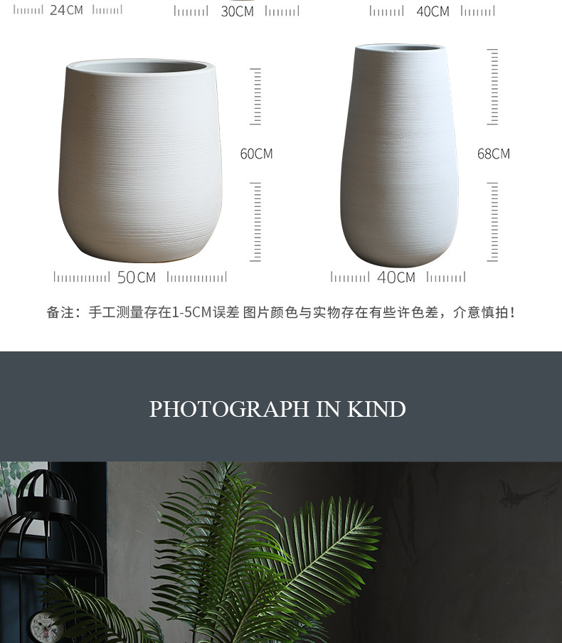 Green plant Nordic flowerpot vase I and contracted white ceramic hydroponic pottery basin of large diameter indoor plant decoration