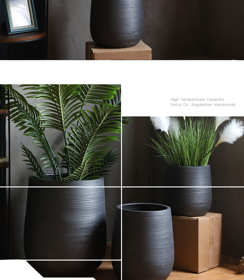 Nordic contracted and I ceramic vase, flowerpot hydroponic black pottery flower arranging plant sitting room adornment