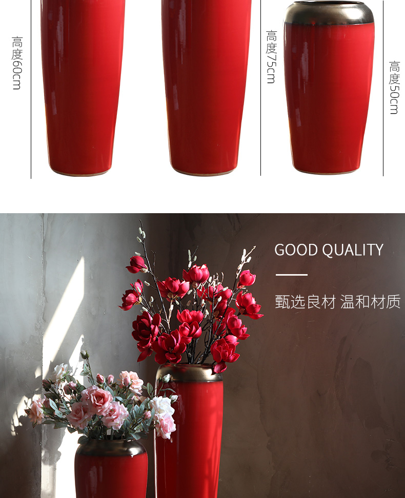 Ceramic floor big vase China red new Chinese style is I sitting room flower arranging furnishing articles contracted large red wedding celebrations