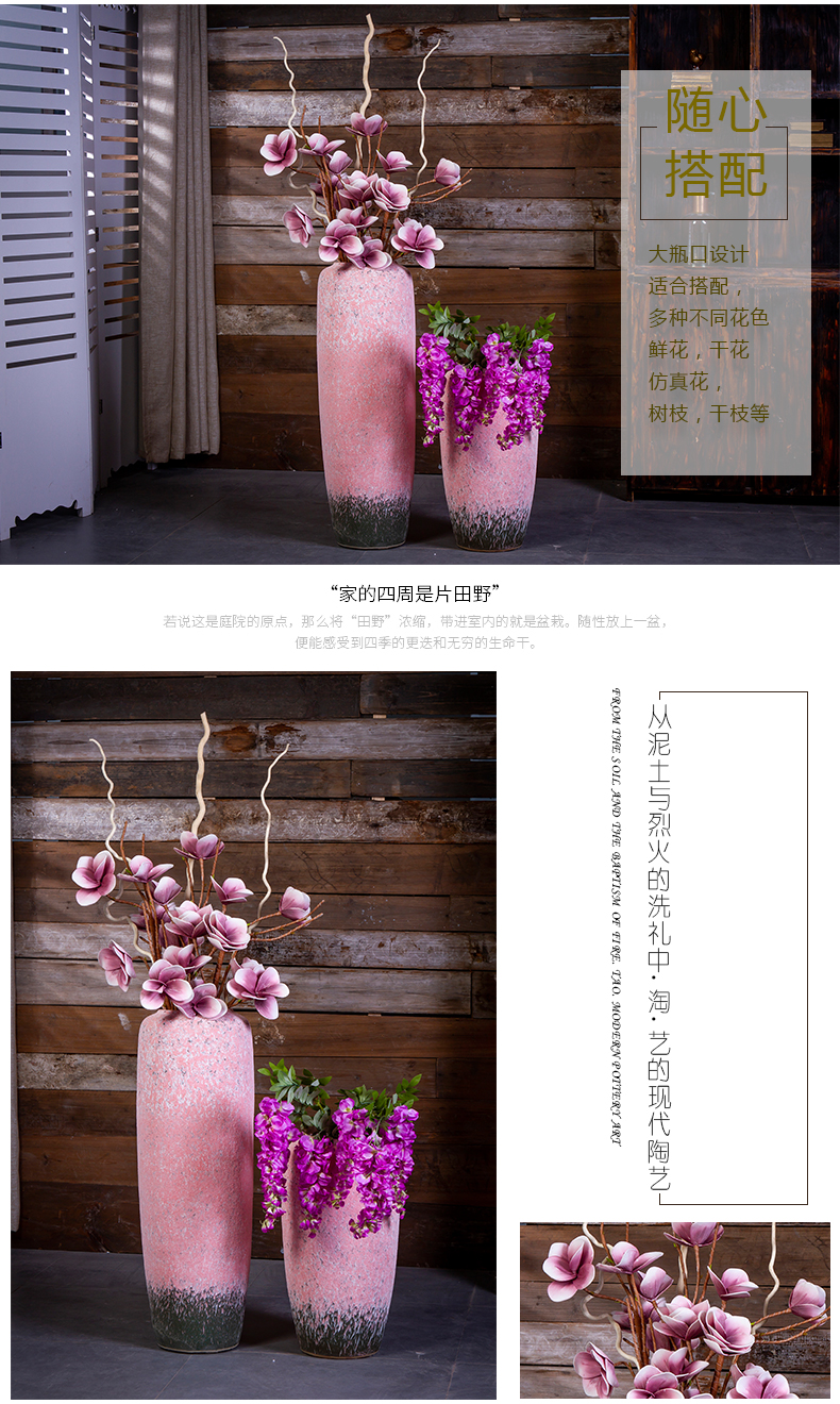 Large ceramic vase coarse pottery do old Japanese Nordic furnishing articles dried flower arranging flowers sitting room be born creative retro decoration