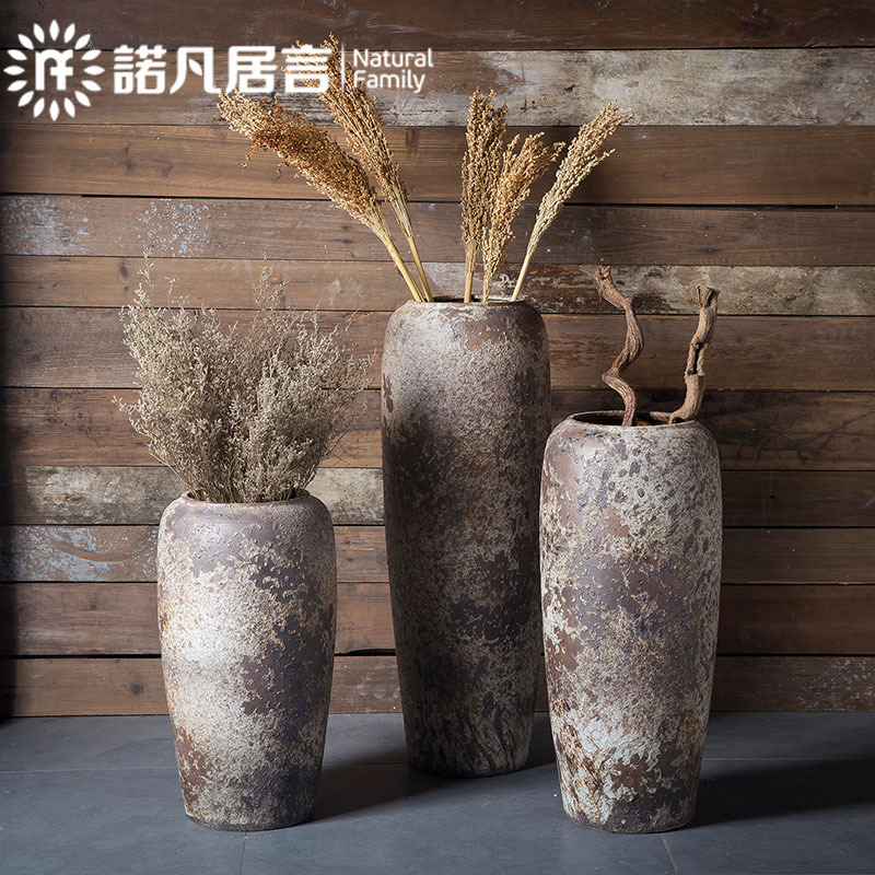 Jingdezhen Wabi-Sabi Vintage Handmade Rough Pottery Jar Vase for Flower Arrangement, Dried Flowers, Floor-Standing, Distressed Antique-Style Large Flower Pot Jingdezhen Wabi-Sabi Vintage Handmade Rough Pottery Jar Vase for Flower Arrangement, Dried Flowers, Floor-Standing, Distressed Antique-Style Large Flower Pot
