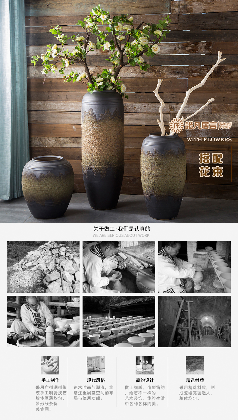 Jingdezhen coarse pottery large vases, ceramic hotel villa clubhouse furnishing articles sitting room ground dried flower arranging flowers European - style decoration