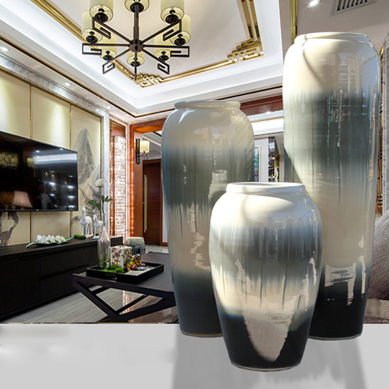 Simulation flower glaze ceramic vase landing dried flowers of modern new Chinese style villa hotel furnishing articles flower arranging variable sitting room