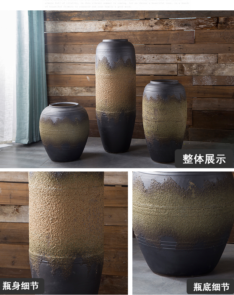 Jingdezhen coarse pottery large vases, ceramic hotel villa clubhouse furnishing articles sitting room ground dried flower arranging flowers European - style decoration