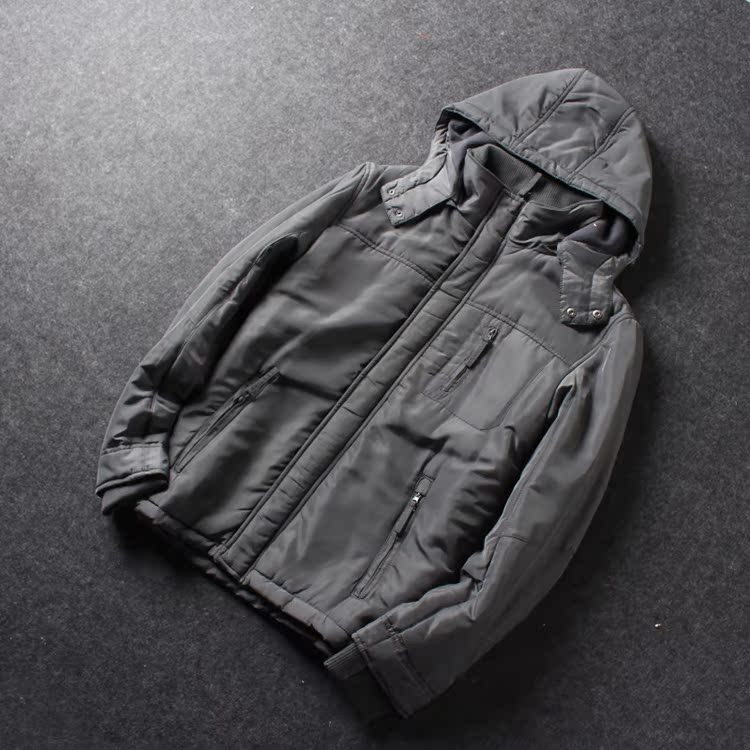 Áo khoác cotton nam thanh niên mùa đông giản dị cộng với nhung ấm áp quần áo cotton nhiều túi ngắn trùm đầu áo khoác cotton phiên bản nam áo khoác vest nam