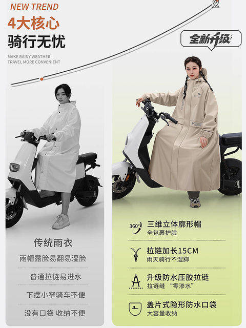 Electric Vehicle Raincoat, Long Style, Full-Body Storm-Proof, Single-Person, Women's Version, Enlarged and Thickened, Separate for Rider and Vehicle, Men's Version, Cycling Rain Poncho