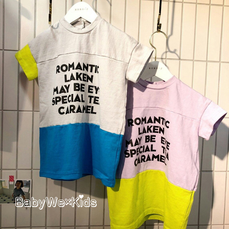 BabyWe Korean Children's Dress Girl Slice Dress Girl Specified Letter Cotton Short Sleeve Dress