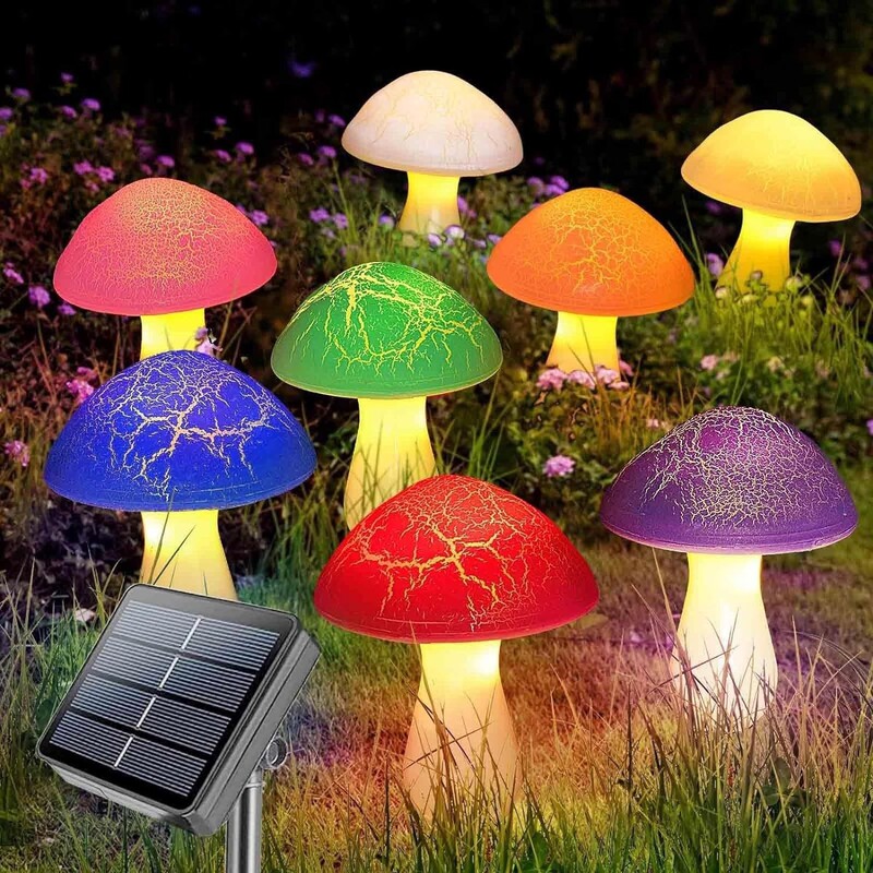 Mushroom-Shaped Led Crackle Decorative Lights for Garden, Solar-Powered Lights for Easter, Outdoor Waterproof