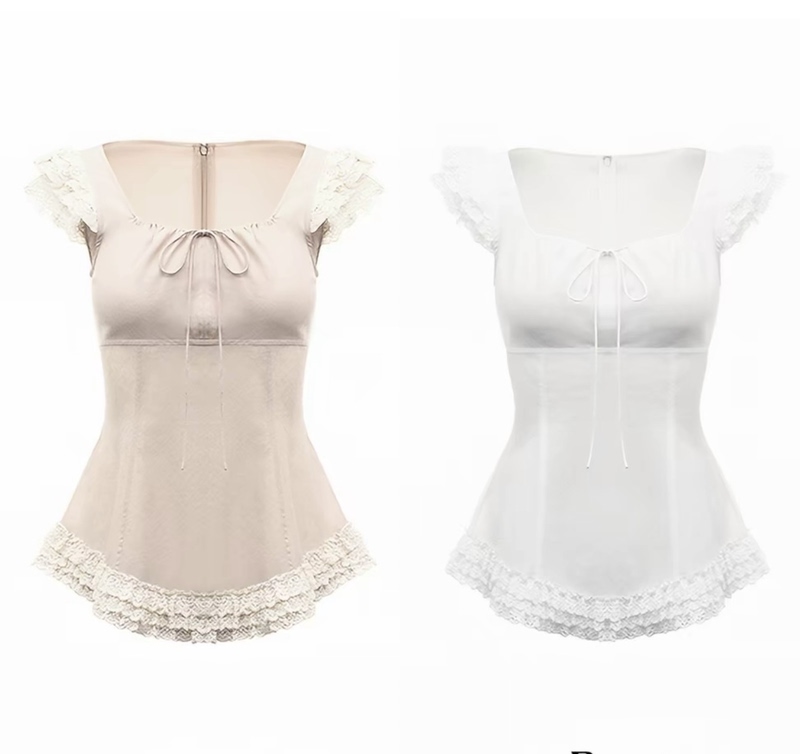 Dragon Heart / Girly Style Walk-In Lace Flutter Sleeve Top & Loose-Fitting Harem Pants