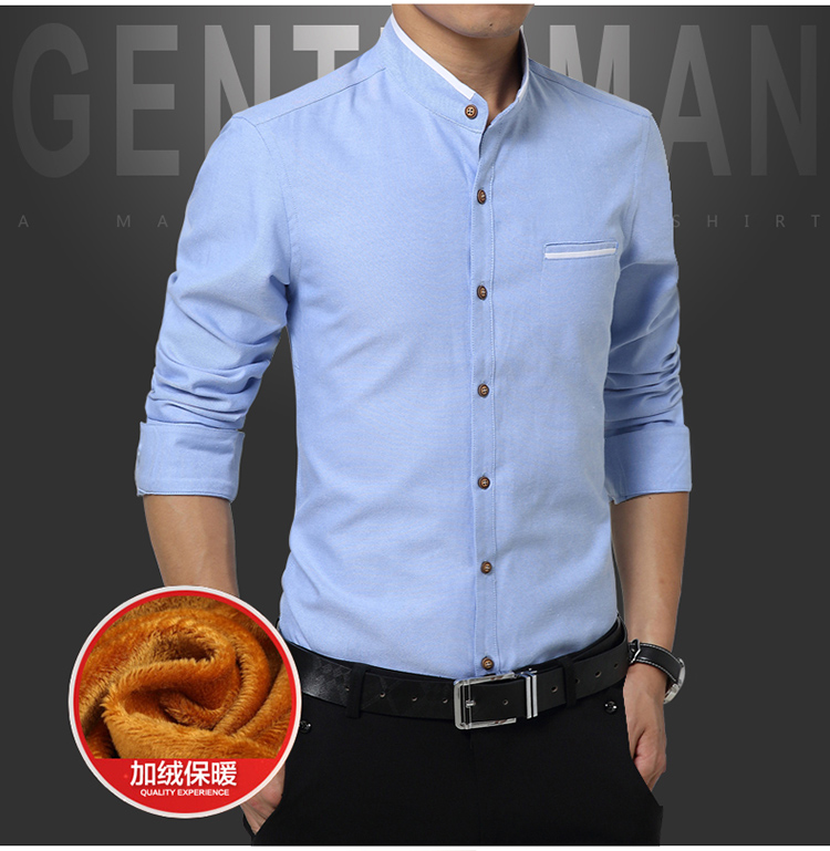 Cổ áo đứng cổ áo dài tay nam mùa đông cộng với nhung dày ấm áp Slim giản dị Oxford kinh doanh bông quay cổ Trung Sơn áo sơ mi kiểu hàn quốc