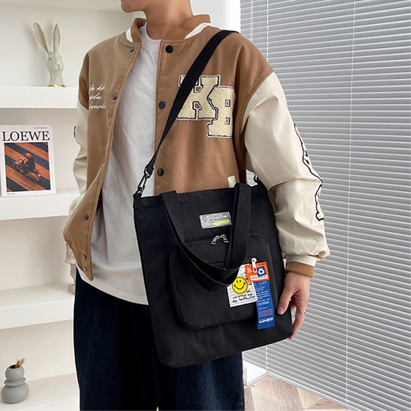 Canvas Hand Carry Bag Male Supplement Class Large Capacity Junior High School Student Tutor Handbag Single Shoulder Inclined Satchel Bag 2023 New-Taobao